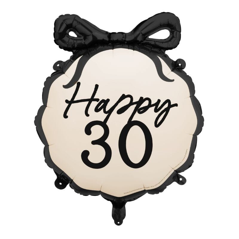 Фолио балон Happy „30“, 47.5x45 см, стилен и забавен, подходящ за хелий и въздух, идеален за юбилейни партита и фотозони, Emotions Factory.