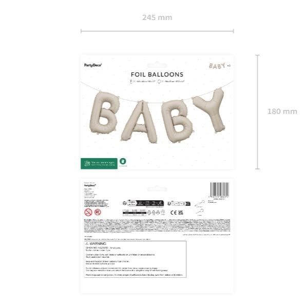 Фолиев балон надпис „BABY“ бежов 140x43 см – украса за baby shower, кръщене и фотосесия, Emotions Factory