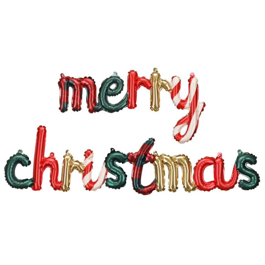 Фолиев балон надпис „Merry Christmas“ 143x25 см – коледна украса за дом, офис и парти, Emotions Factory