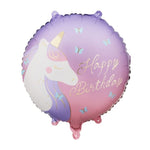 Фолиев балон с надпис Happy Birthday и еднорог, размер 35 x 35 см, цветен микс, подходящ за пълнене с въздух или хелий, идеален за детски рожден ден и парти с еднорози, Emotions Factory