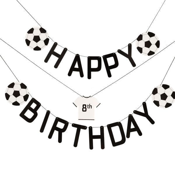 Персонализируем гирлянд за рожден ден с надпис "Happy Birthday" и футболни фланелки с номера, черно-бял дизайн, 1.5 м, идеален за футболни партита, Emotions Factory.