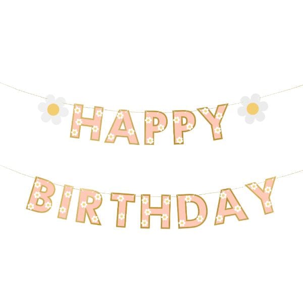 Банер "Happy Birthday" с цветя, 200x14.5 см, цветен дизайн, лесен за сглобяване, перфектен за детски рождени дни и тематични партита, Emotions Factory.