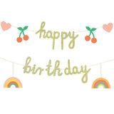 Парти банер "Happy Birthday", 100x18 см, цветен дизайн с череши, дъги и сърца, лесен за сглобяване, перфектен за рождени дни и тематични партита, Emotions Factory.