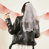 Bridal veil with white ribbon
