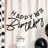Банер "Happy birthday" за персонализиране в черен цвят за украса за рожден ден, Emotions factory