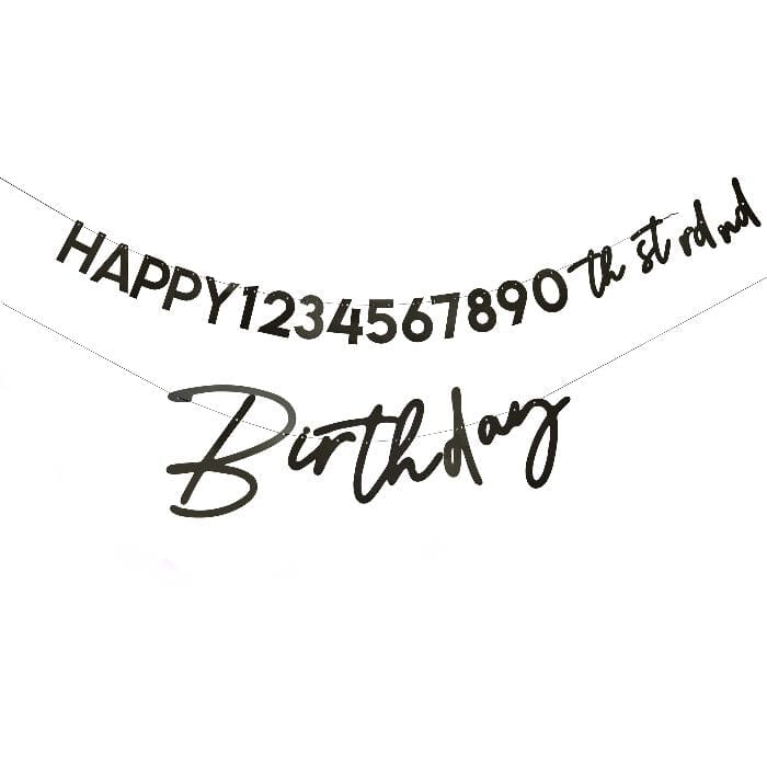 Банер "Happy birthday" за персонализиране в черен цвят за украса за рожден ден, Emotions factory