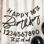 Банер "Happy birthday" за персонализиране в черен цвят за украса за рожден ден, Emotions factory