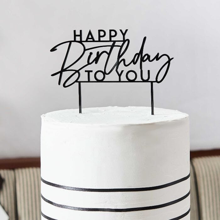 Черен акрилен топер за торта Happy Birthday To You – стилна украса за рожден ден, Emotions Factory