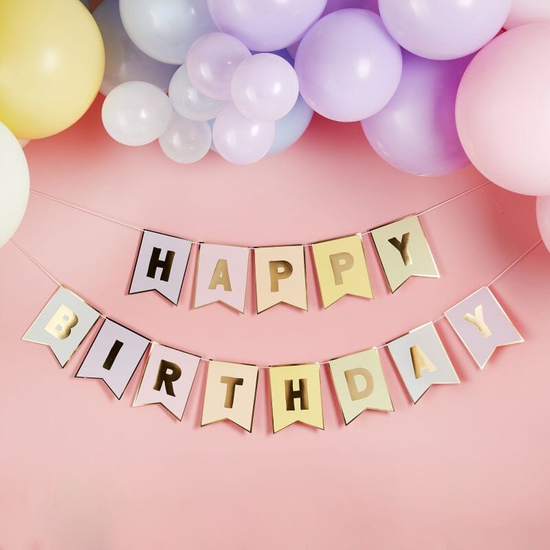 Украса за Стена - Банери за Рожден Ден с Пастелни Флагове Happy Birthday