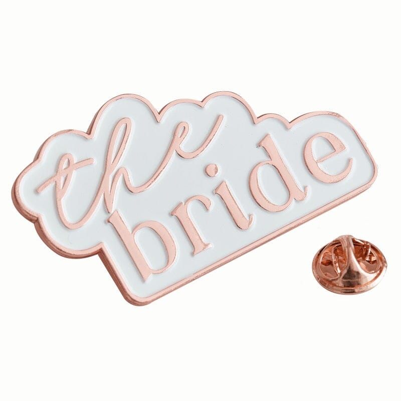 Украса за Моминско Парти - Метална Значка "the bride", Розово Злато и Бяло