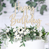 Дървен топер Happy Birthday с размери 15 x 16.5 см, подходящ за украса на торта за рожден ден, изработен от естествен дървен материал, Emotions Factory.