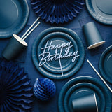 "Happy Birthday" Cake Topper - acrylic, misty blue (18 x 16.5cm)