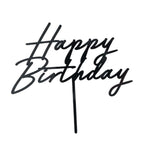 Акрилен топер Happy Birthdayв черен цвят, подходящ за украса на торта за рожден ден, Emotions Factory.