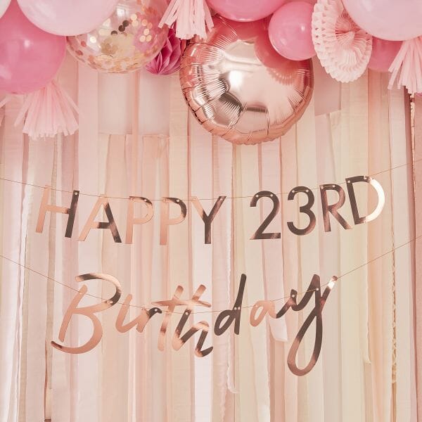 Банер за Персонализиране "Happy Birthday" в розово злато за украса за рожден ден на момиче или жена, Emotions factory