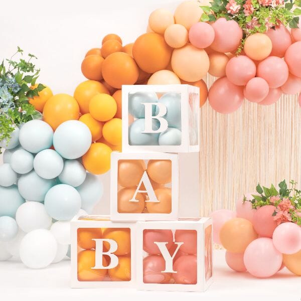 Кутии за балони BABY 30x30 см, бели за украса за бебешко парти, кръщене и фотосесия, Emotions Factory
