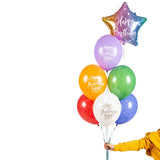 Букет от балони микс "Happy Birthday To You", 7 броя, с фолиев многолцветен балон звезда и тематични латексови балони, идеален за рождени дни, Emotions Factory.
