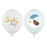 Латексови Балони в Синьо и Бяло Мече с Луна и Надпис Baby Boy, Emotions Factory