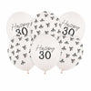 Латексови балони с надпис „Happy30“ в пастелно бяло, 30 см, подходящи за юбилейна украса, 6 броя в опаковка, Emotions Factory