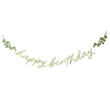 Happy Birthday banner with colorful motifs, sage (2 m)