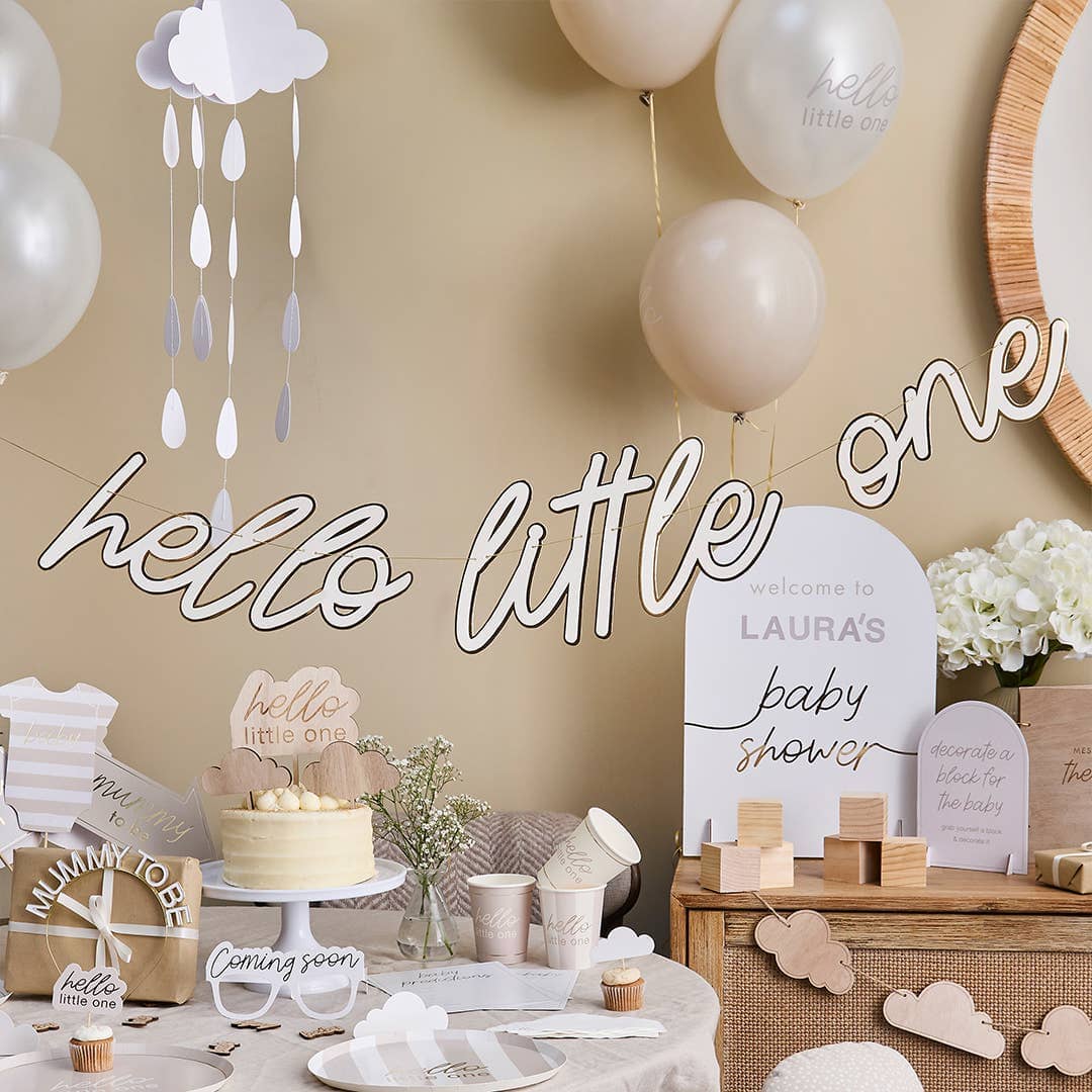 Парти банер Hello Little One със златисти букви, 2 м, за Baby Shower и погача