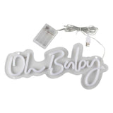 Неонов надпис Oh Baby бял 34x17 см – декорация за бебешко парти и бебешка стая, Emotions Factory