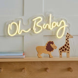 Неонов надпис Oh Baby бял 34x17 см – декорация за бебешко парти и бебешка стая, Emotions Factory