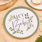Украса за Посрещане на Новородено Бебе - Парти Чинии със Зеленина Hey Baby - ЕКО чинии