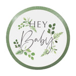 Украса за Посрещане на Новородено Бебе - Парти Чинии със Зеленина Hey Baby - ЕКО чинии