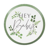 Украса за Посрещане на Новородено Бебе - Парти Чинии със Зеленина Hey Baby - ЕКО чинии
