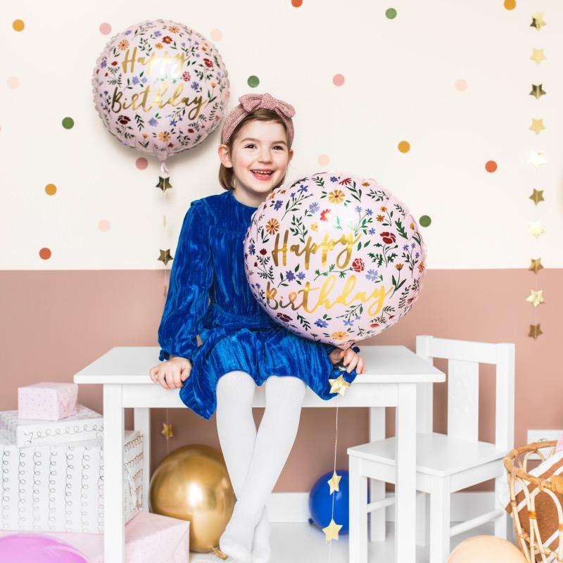 Фолиев балон с цветя Happy Birthday - 35см