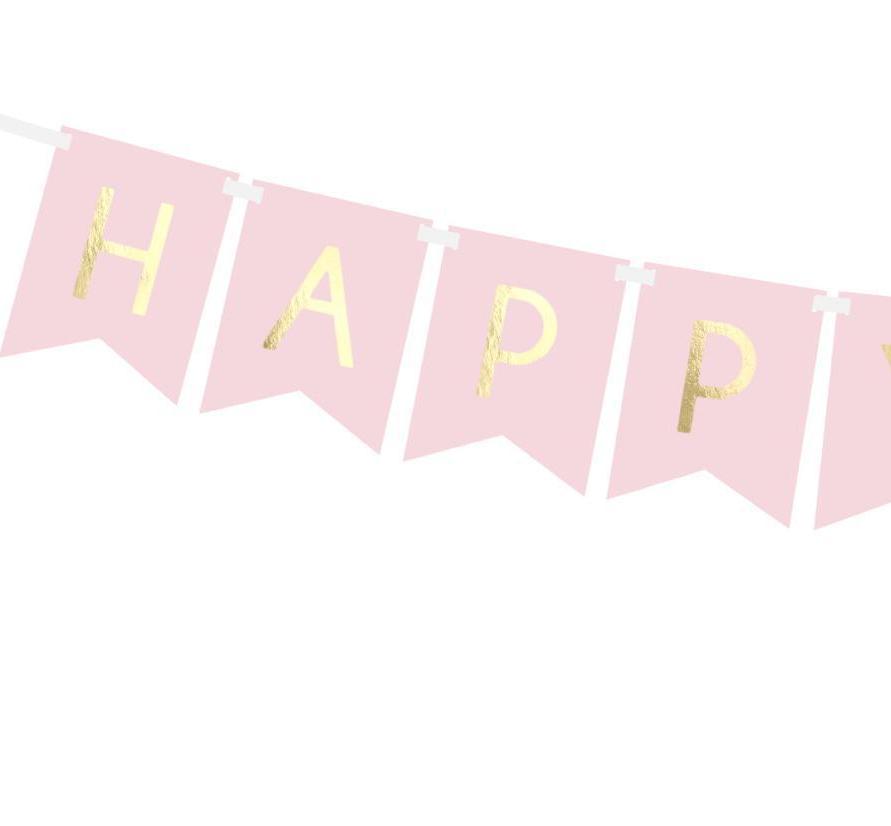 Парти Украса за Рожден ден с Надпис Happy Birthday - Светло Розов Банер за Парти Emotion's Factory