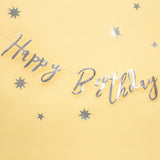 Красив Банер за Рожден Ден в Сребърно "Happy Birthday"