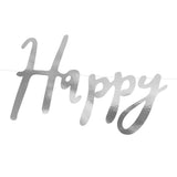 Красив Банер за Рожден Ден в Сребърно "Happy Birthday"