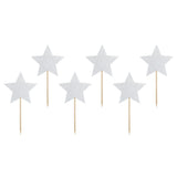 Cupcake toppers, silver stars - 6 pcs.