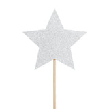 Cupcake toppers, silver stars - 6 pcs.