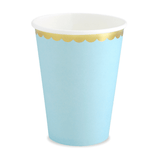 Pastel Blue Party Cups with Gold Rim "Yummy!"