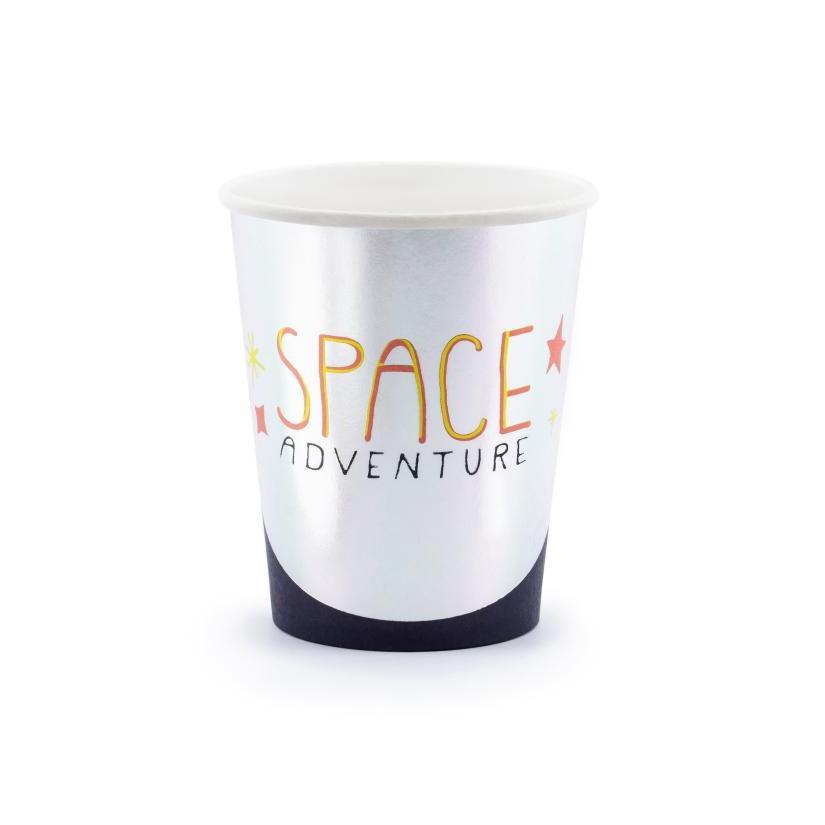 арти Украса за Детски Рожден Ден - Сребърни Хартиени Чаши с Надпис "Space Adventure" Рожден Ден Кръщене Фотосесия Космическо Парти Emotion's Factory 