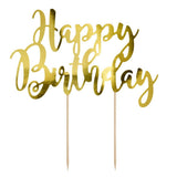 Топер за торта „Happy Birthday“ – златно фолио