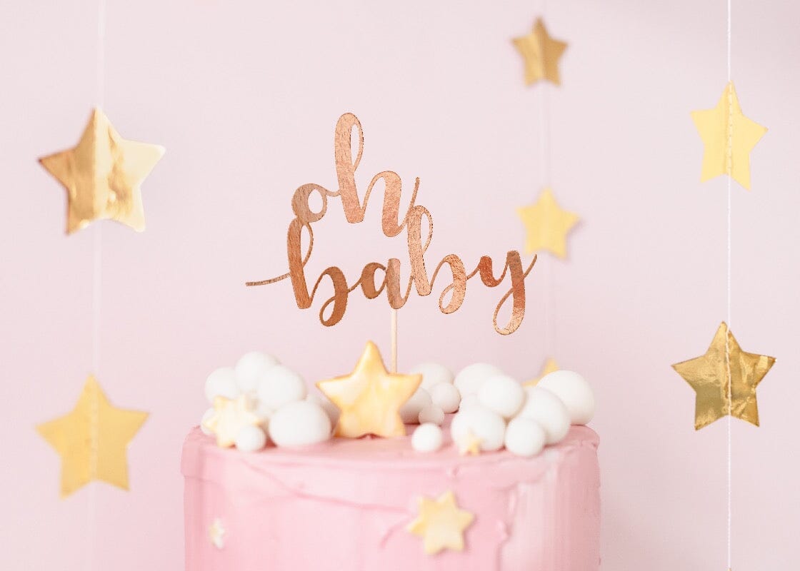 Топер за Торта в златно Oh Baby - Украса за Торта за Бебешка Погача или Посрещане на Бебе