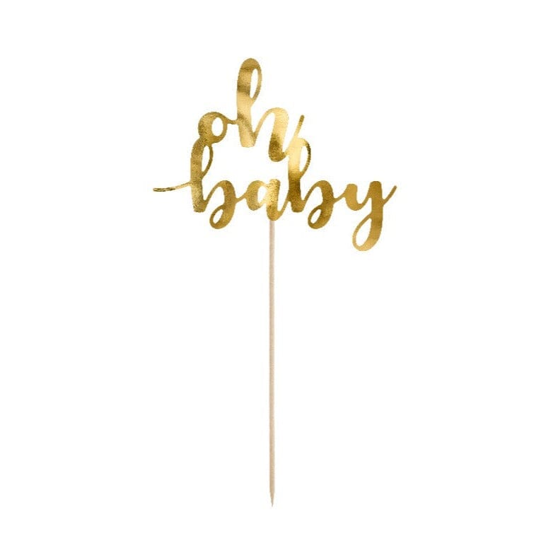 Топер за Торта в златно Oh Baby - Украса за Торта за Бебешка Погача или Посрещане на Бебе