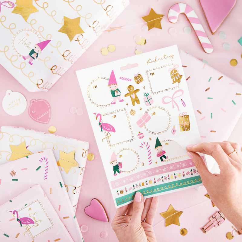 Christmas self-adhesive gift stickers, pink (26 pcs/pack)
