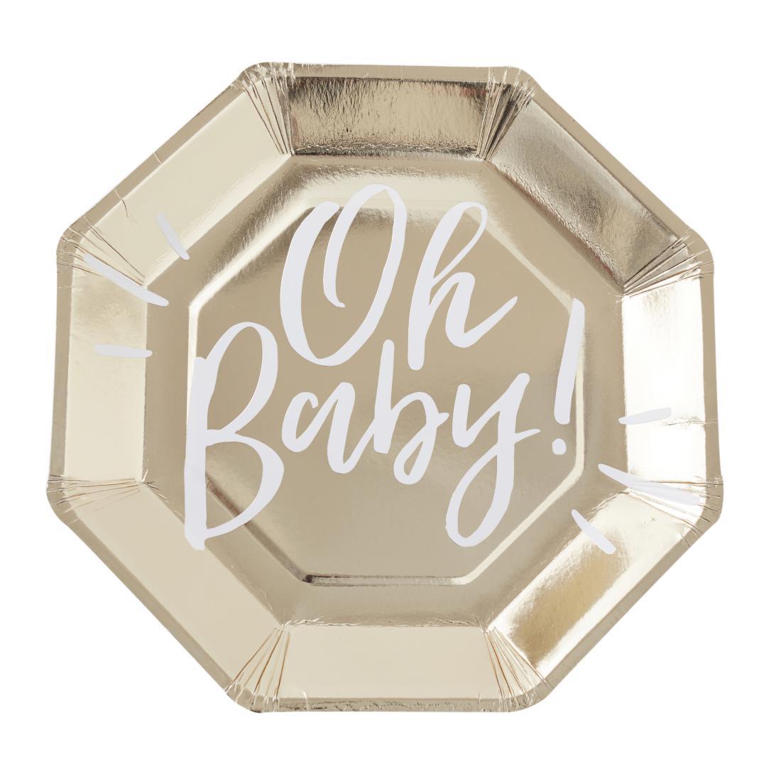 Парти Аксесоари| Златни Парти Чинии "Oh Baby!" | Украса за Baby Shower | Бебешко Парти | Украса за Бебешко Парти | Украса за Маса | Парти Артикули