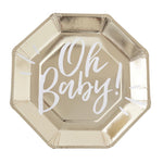 Парти Аксесоари| Златни Парти Чинии "Oh Baby!" | Украса за Baby Shower | Бебешко Парти | Украса за Бебешко Парти | Украса за Маса | Парти Артикули