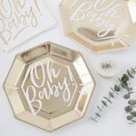 Парти Аксесоари | Бебешко Парти | Златни Парти Чинии "Oh Baby!" | Украса за Baby Shower | Украса за Бебешко Парти | Парти Артикули | Baby Shower