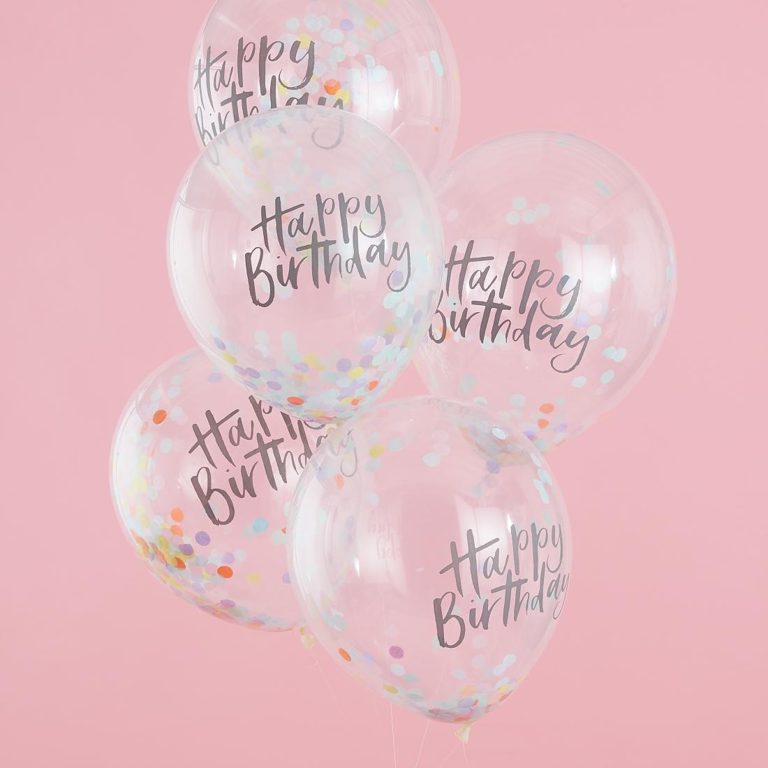 Прозрачни Балони с Конфети "Happy Birthday" (5бр./оп.)