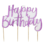 Украса за Торта - Украса за Рожден ден - Бляскава Свещ с Розов Брокат Happy Birthday за Рожден ден - Уникална Свещ за Рожден ден - Emotions Factory