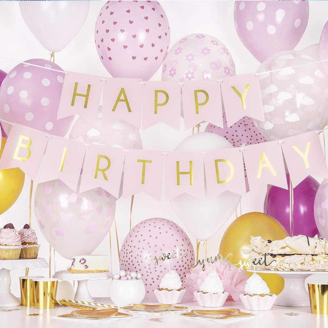 Парти Украса за Рожден ден с Надпис Happy Birthday - Светло Розов Банер за Парти Emotion's Factory